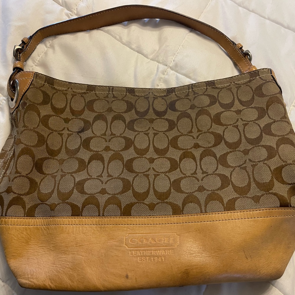 Coach Tan and Brown Signature bucket Shoulder Bag #2156